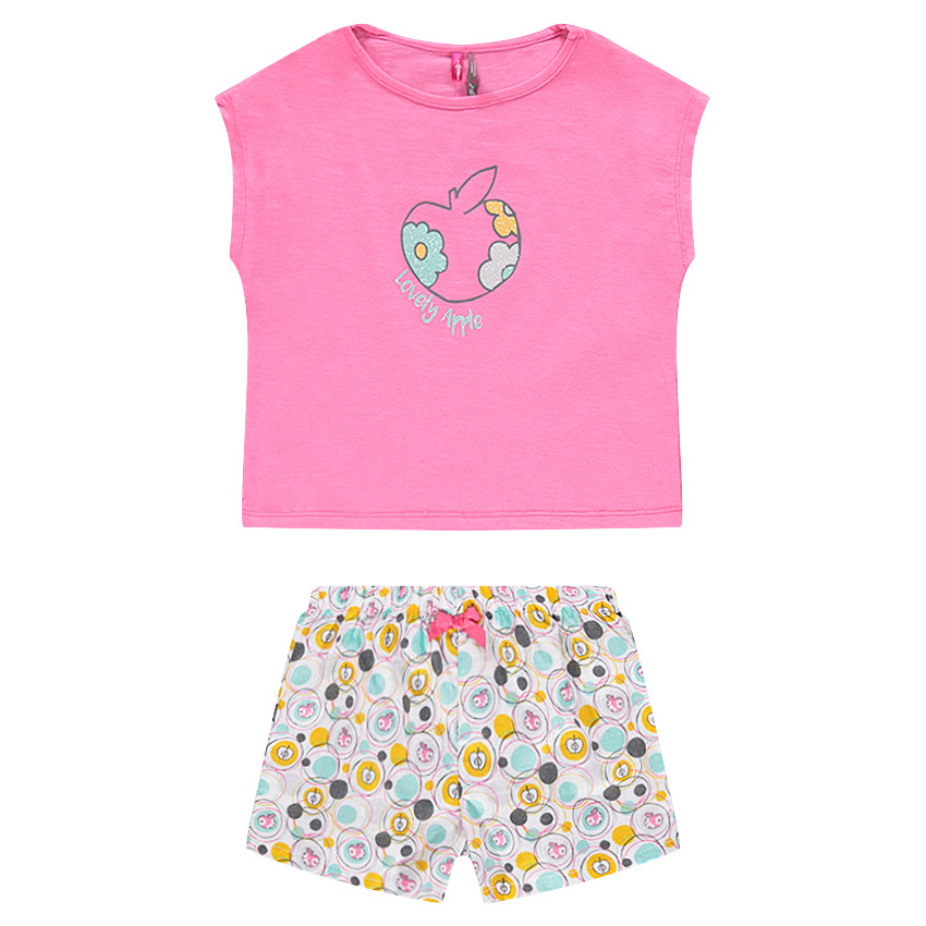 Pyjama court en jersey avec pommes printées 