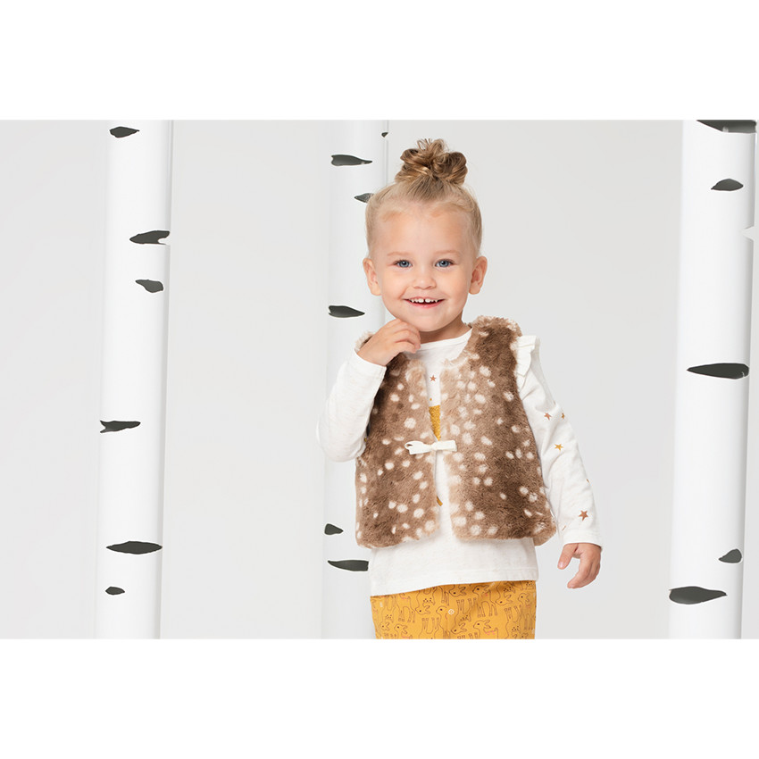 Tee-shirt manches longues en jersey slub avec renard pailleté printé 