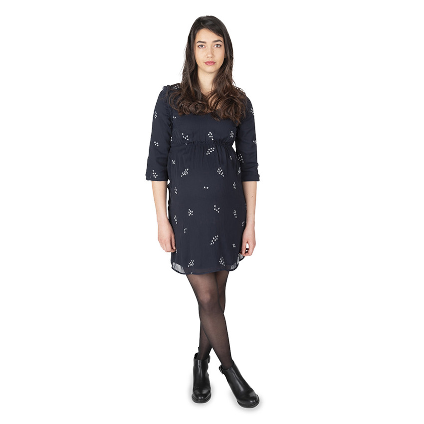 Robe de grossesse manches longues avec fleurs brodées 