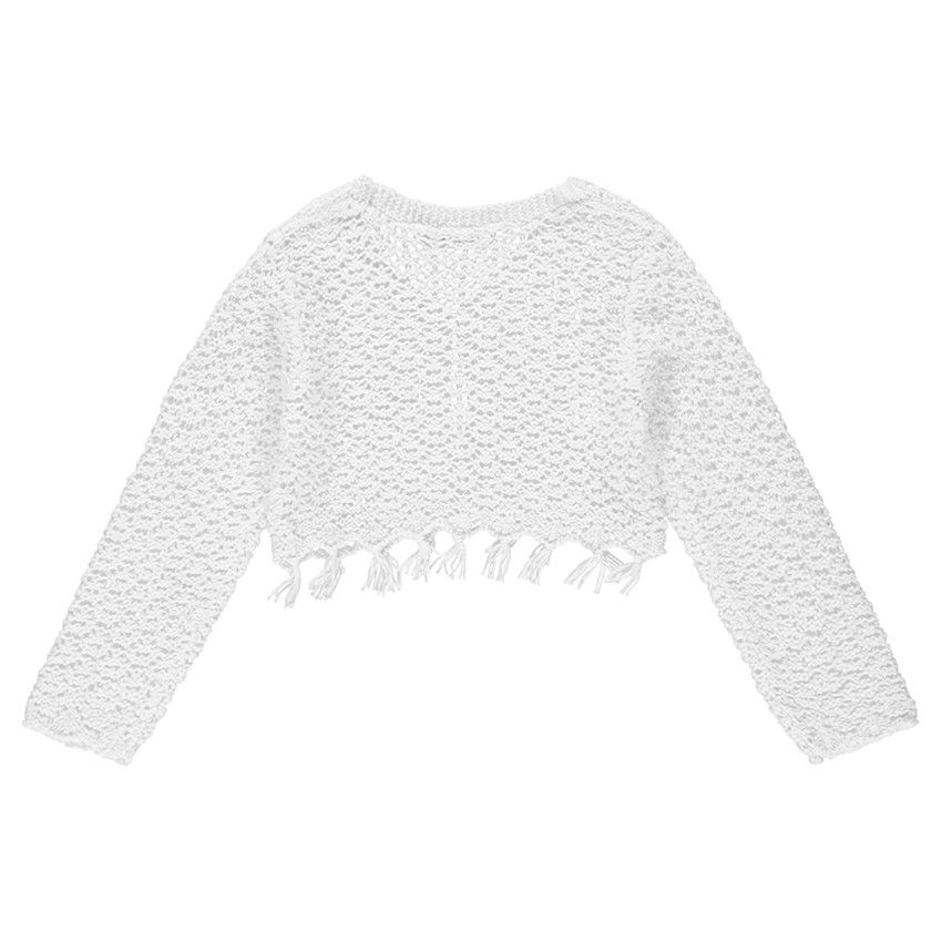 Gilet en maille ajourée avec pompons 