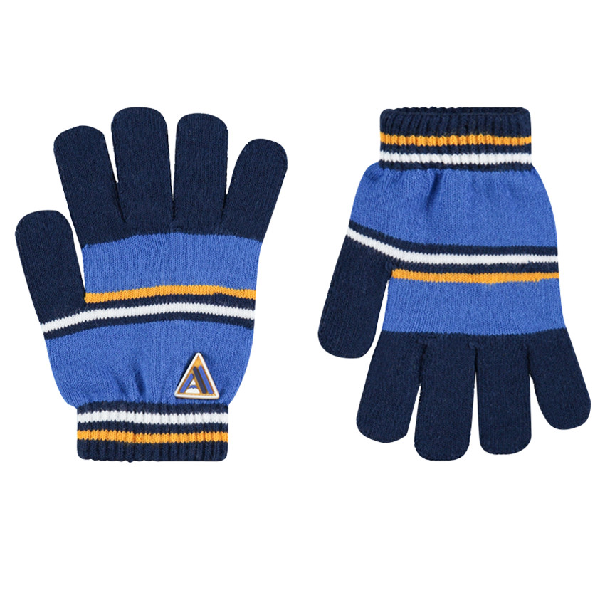 Gants en tricot avec rayures contrastées et badge en gomme 
