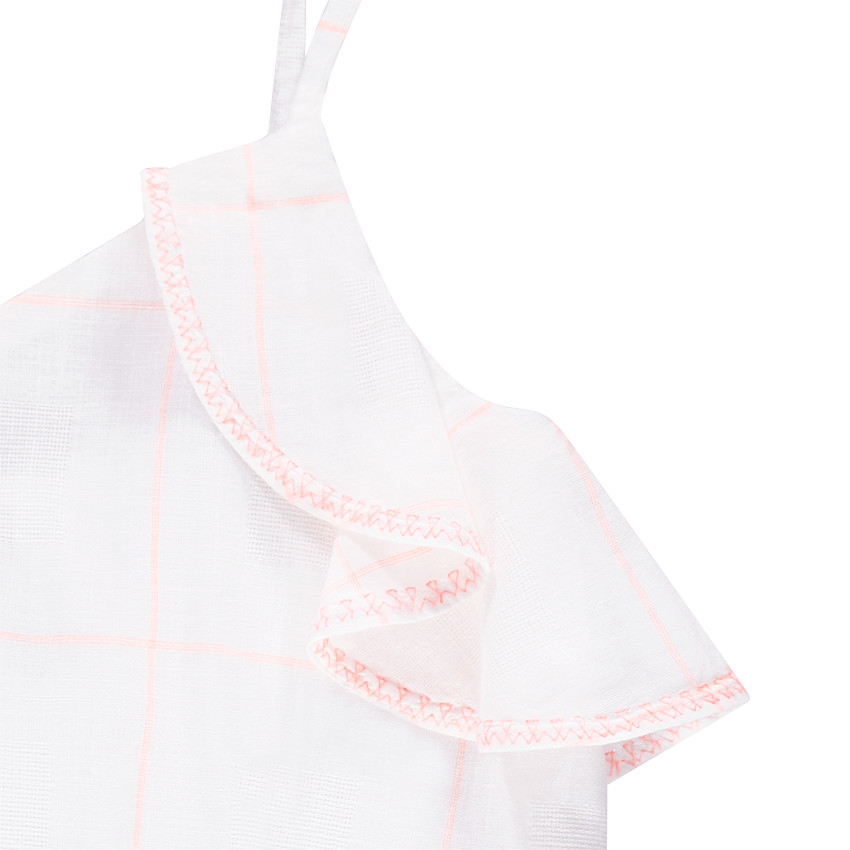 Junior - Robe en voile de coton à carreaux avec volants et ceinture 