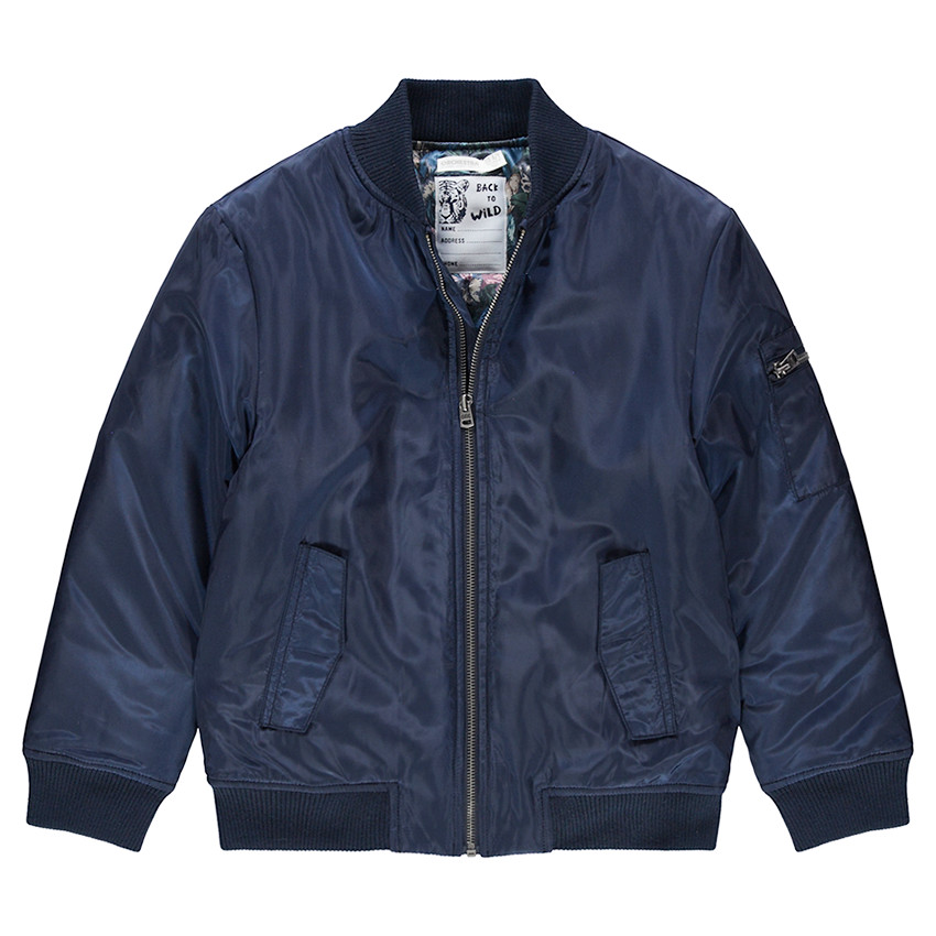 Junior - Teddy bleu uni avec doublure imprimée et poche zippée 