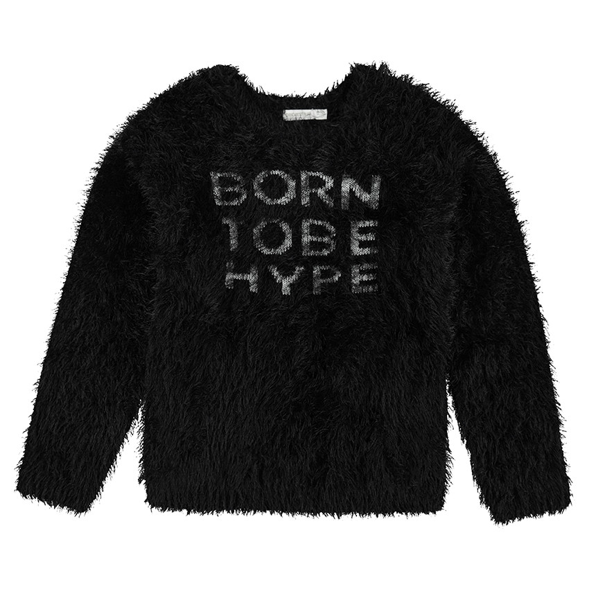 Junior - Pull en tricot poil avec texte en jacquard 