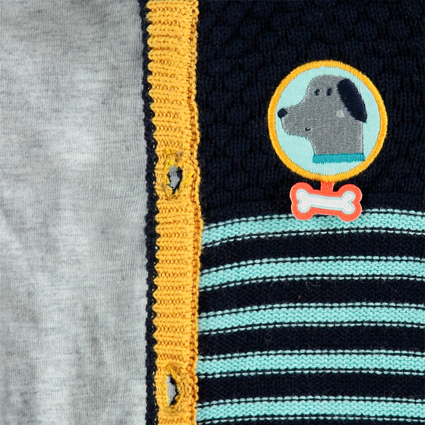 Gilet en tricot rayé doublé jersey avec badge patché sur la poitrine 