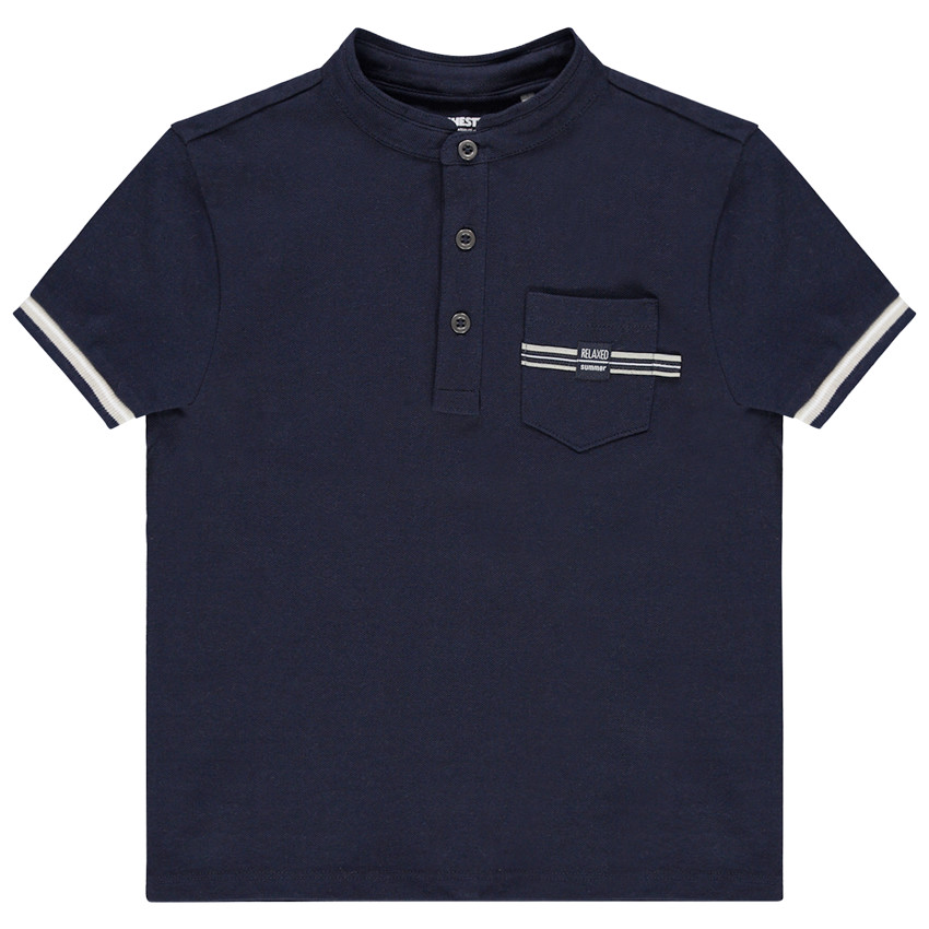 Polo manches courtes à col mao et poche 