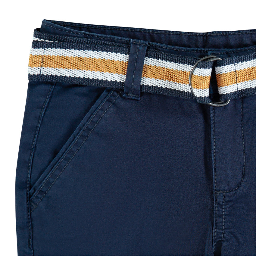 Pantalon en twill uni à ceinture rayée 