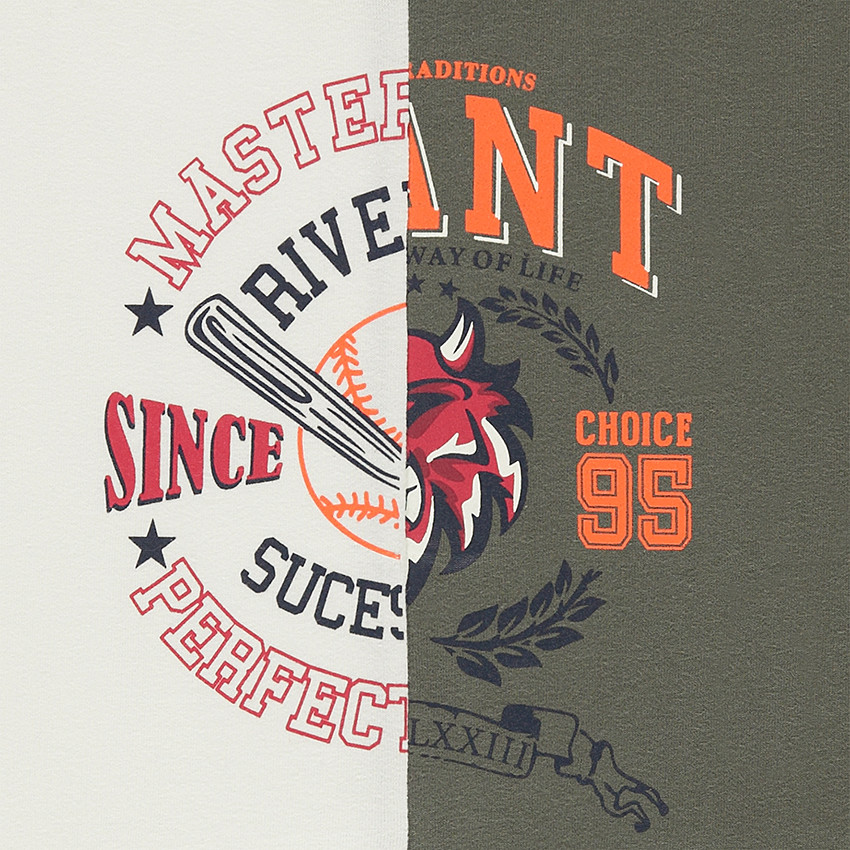 Tee-shirt manches longues bicolore avec motif fantaisie 