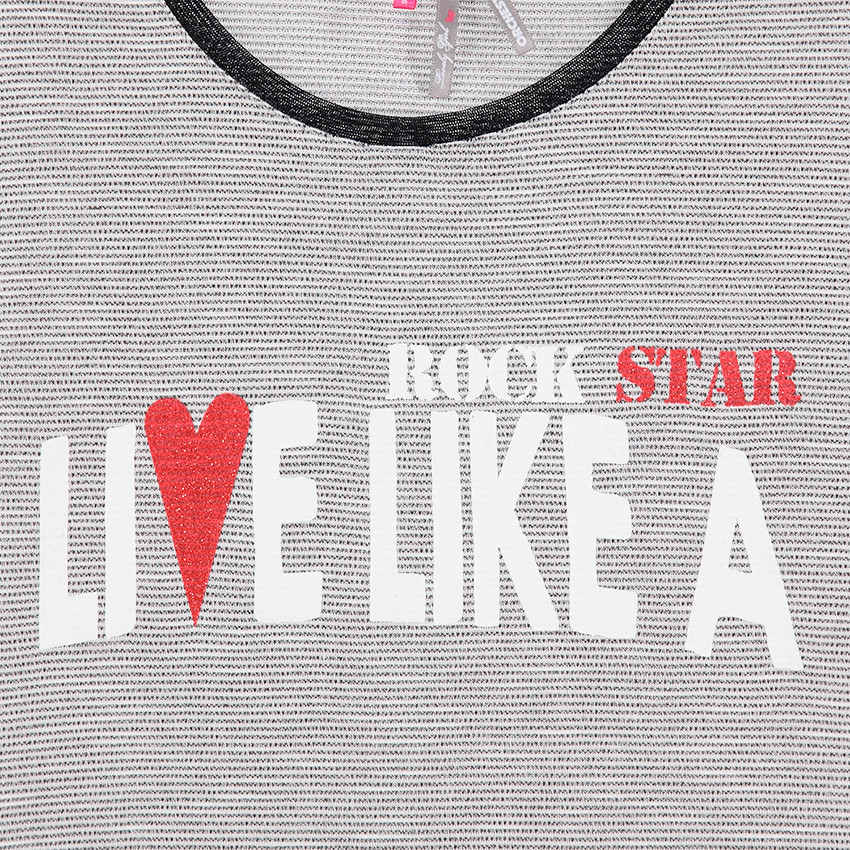 Junior - Tunique manches courtes rayée avec message printé et tulle 