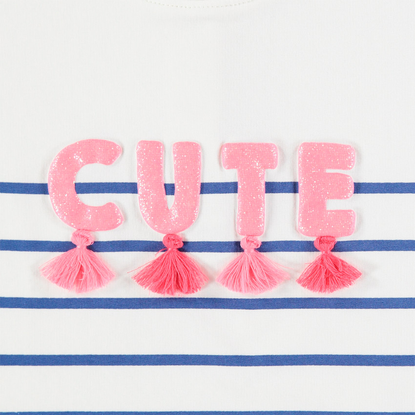 Sweat en molleton style marinière avec message pailleté 