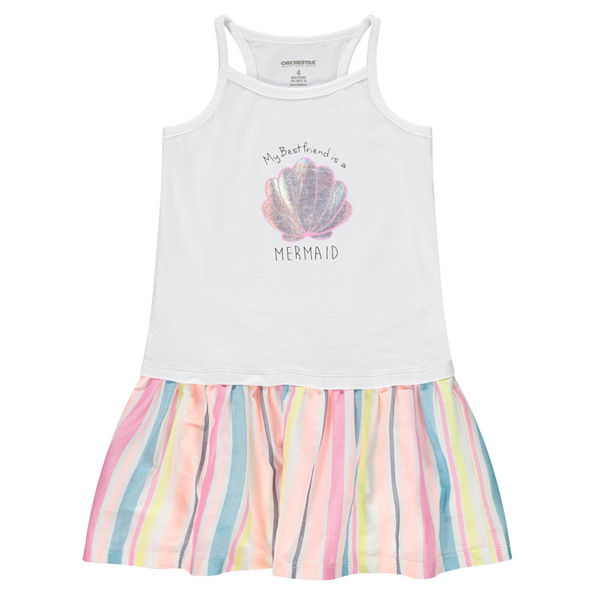 Robe effet 2 en 1 avec coquillage printé et bas rayé 