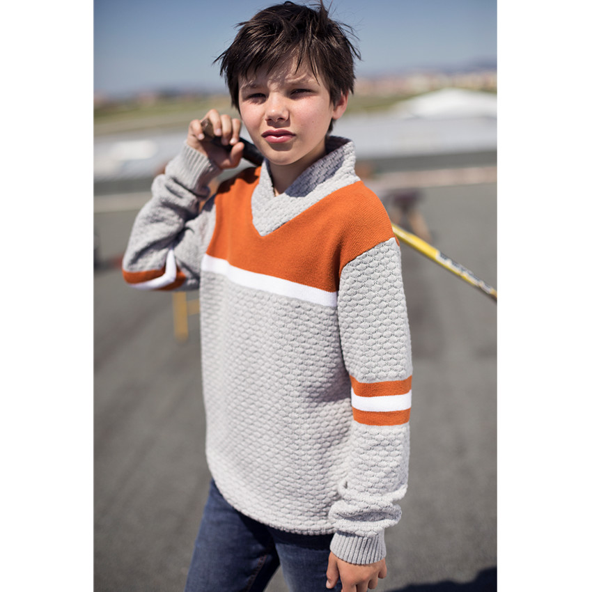 Junior - Pull en tricot fantaisie avec bandes contrastées  