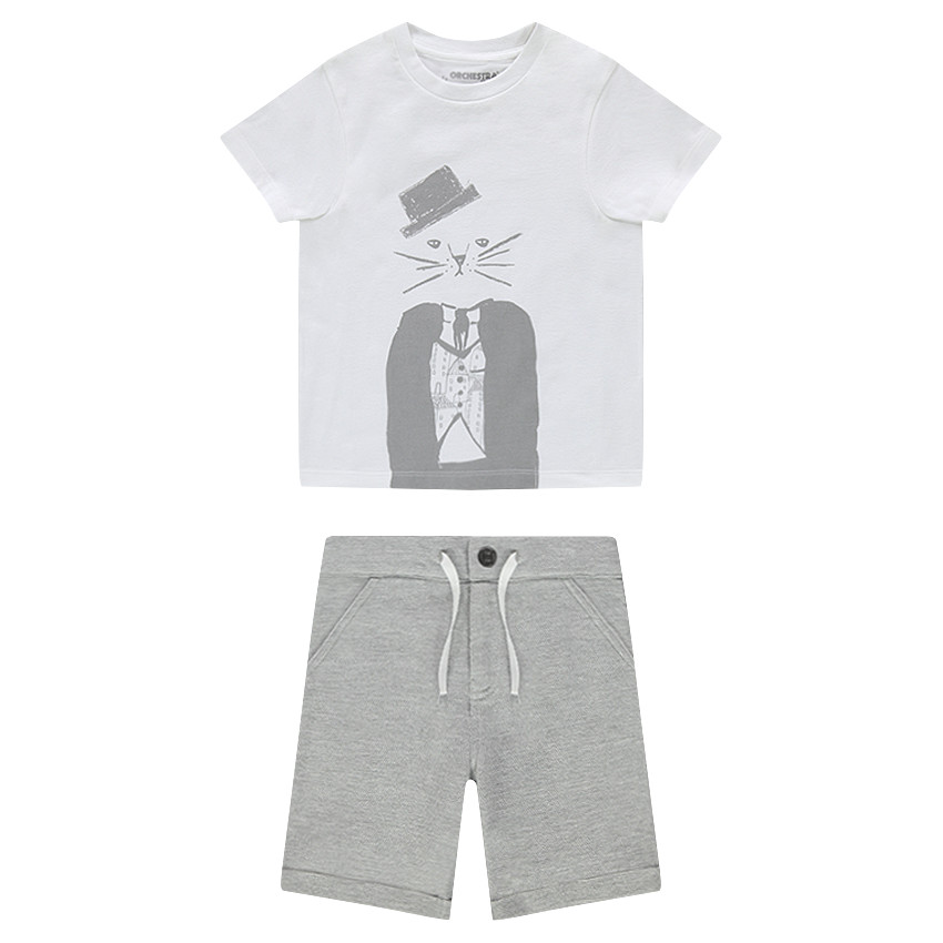 Ensemble avec tee-shirt print chat et bermuda en molleton 