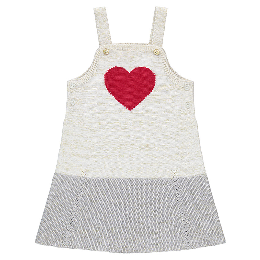 Robe salopette en tricot avec coeur rouge en jacquard 