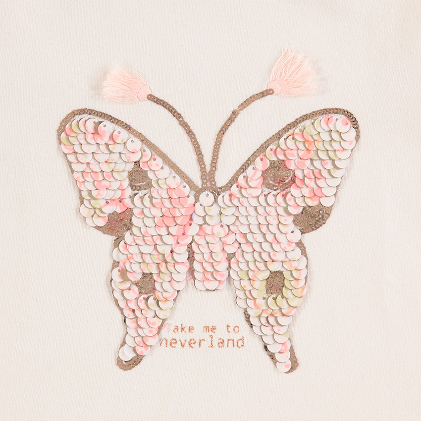 Tee-shirt manches longues en jersey avec papillon en sequins 
