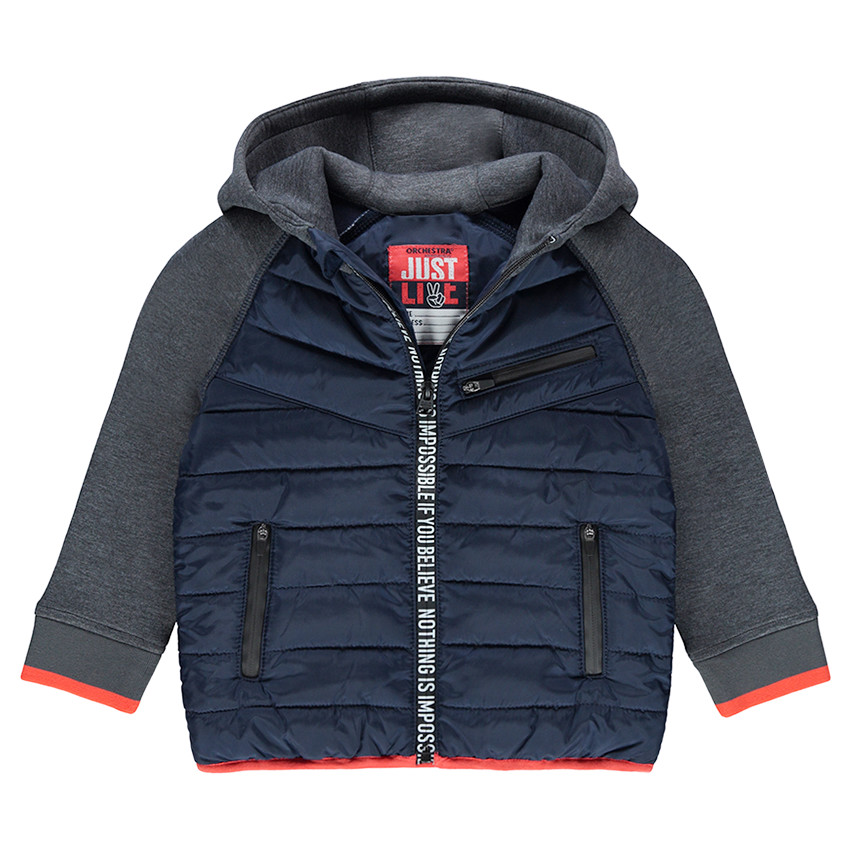 Doudoune bi-matière à capuche avec 3 poches zippées 