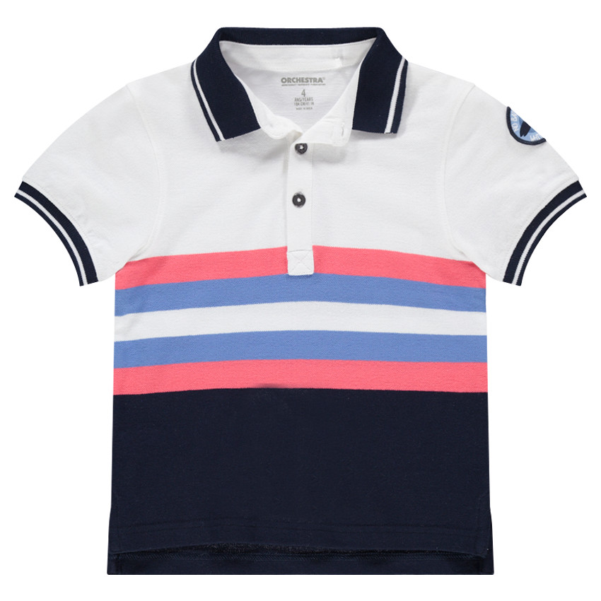 Polo manches courtes en jersey avec bandes contrastées et badge patché 