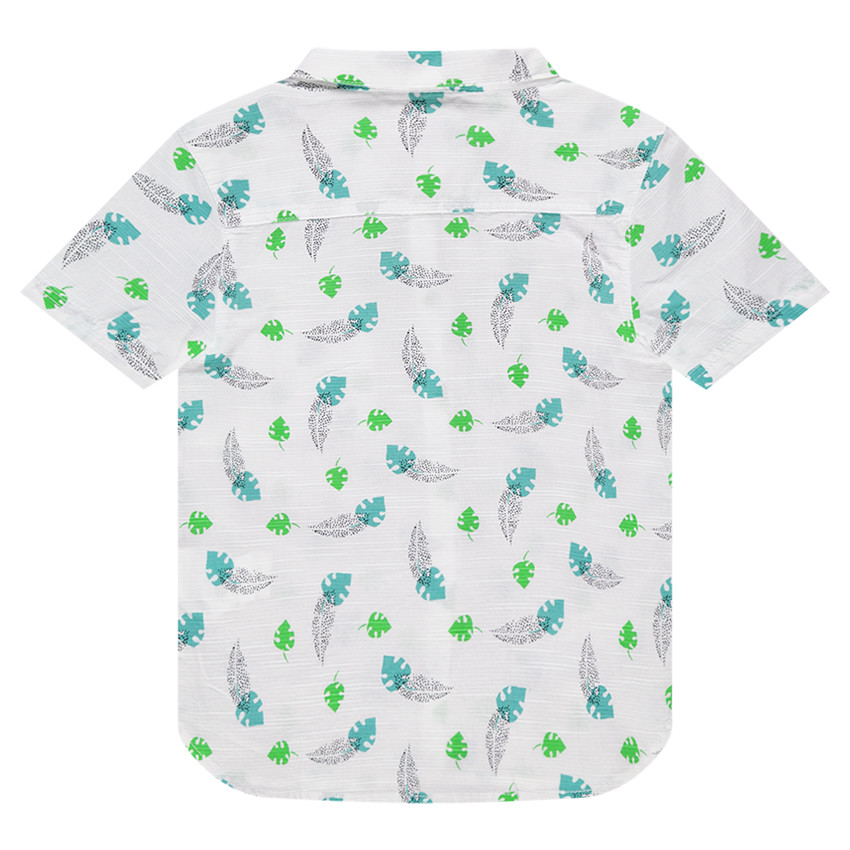 Chemise manches courtes en coton fantaisie avec feuilles imprimées 
