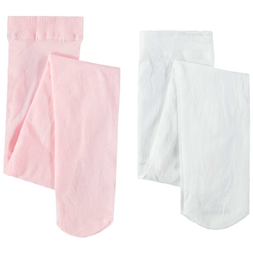 Lot de 2 collants fins rose pâle / blanc 