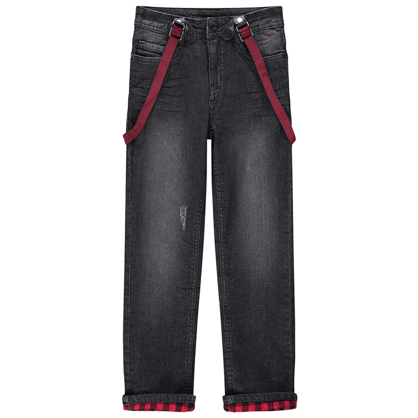 Jeans à bretelles effet crinkle 