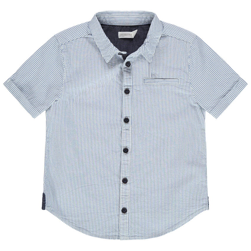 Chemise manches courtes à fines rayures verticales 