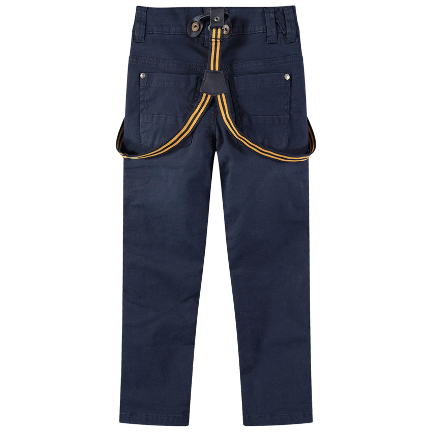 Pantalon en coton surteint effet crinkle avec bretelles rayées amovibles 