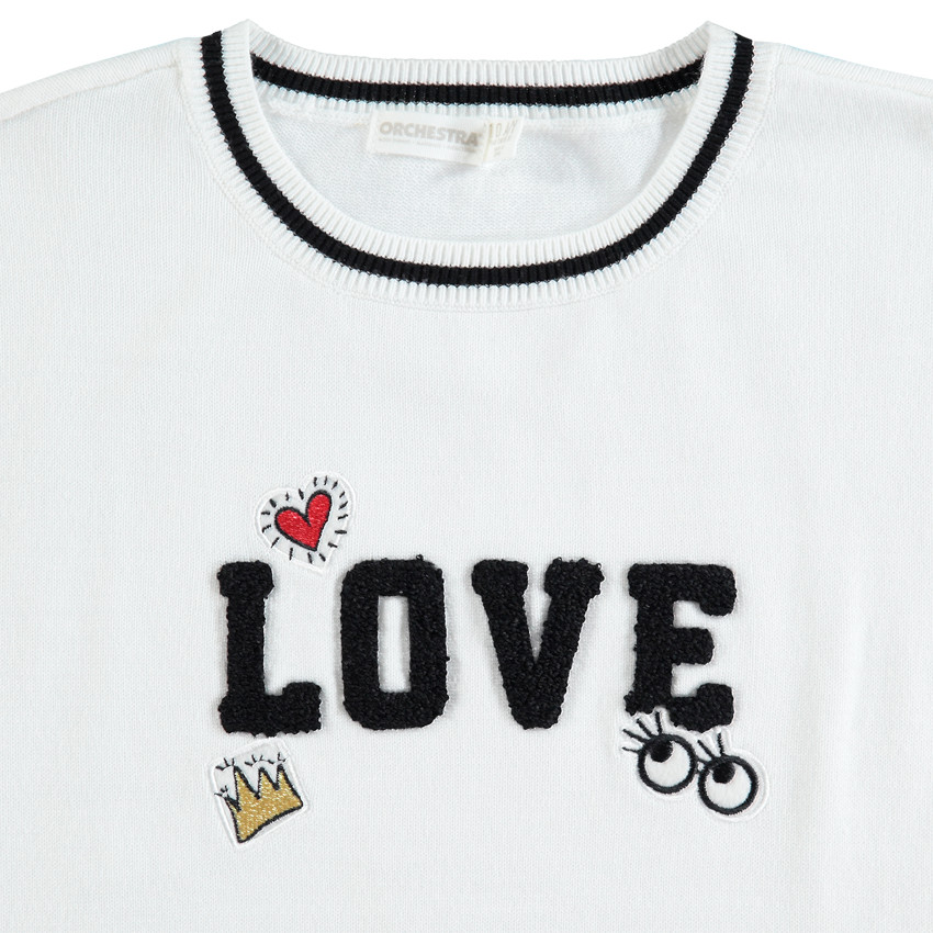 Junior - Pull fin avec inscription en bouclette et broderies 