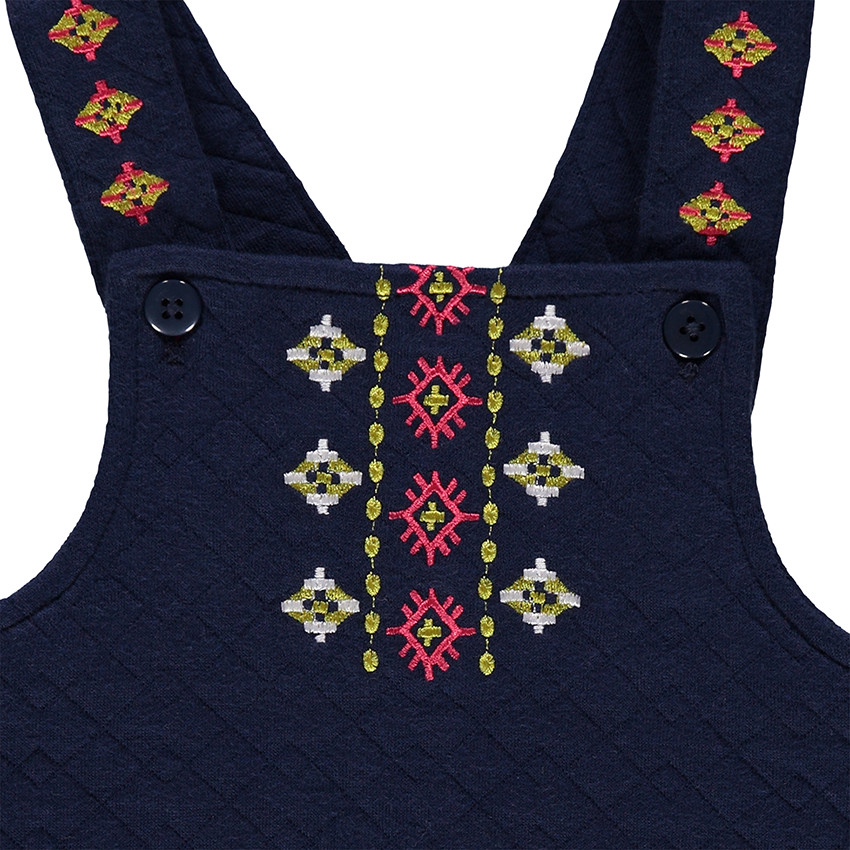 Salopette en molleton fantaisie et broderies 