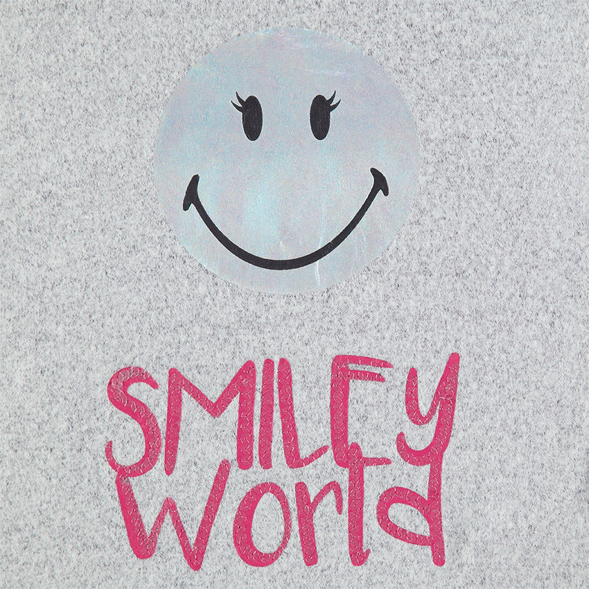 Tee-shirt manches longues chiné avec print Smiley iridescent 