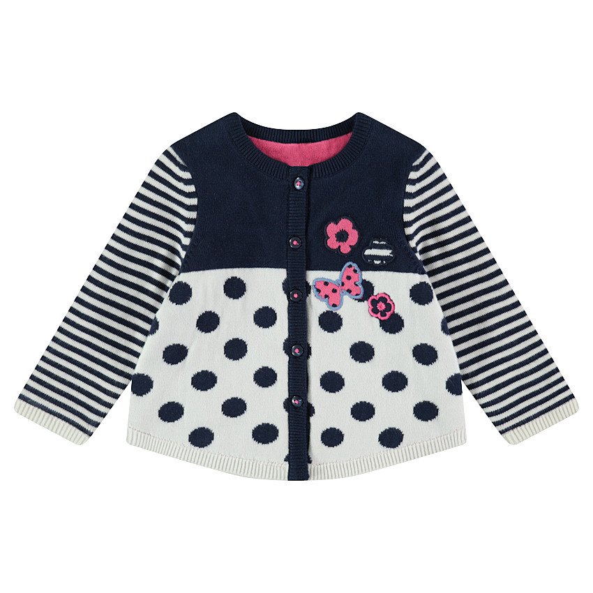 Gilet en tricot à pois et rayures avec patchs brodés 