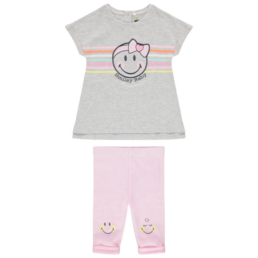 Ensemble tunique à rayures print Smiley Baby et legging rose 