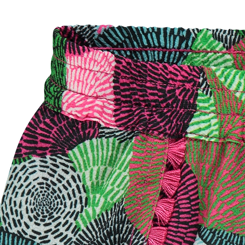 Short loose à franges en crêpe imprimé graphique  