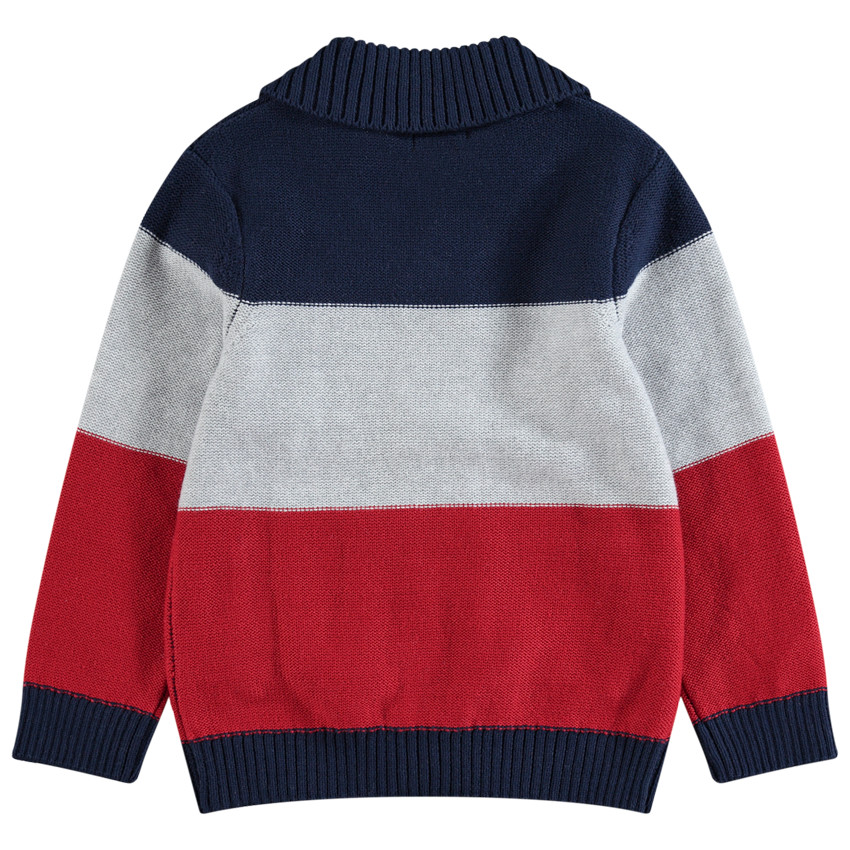 Gilet tricolore en tricot avec lettre en bouclette patchée 