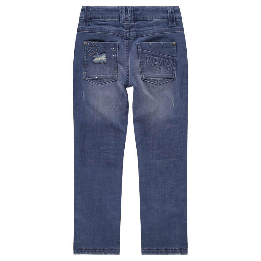 Jeans effet used doublé jersey avec effet de taches de peinture 