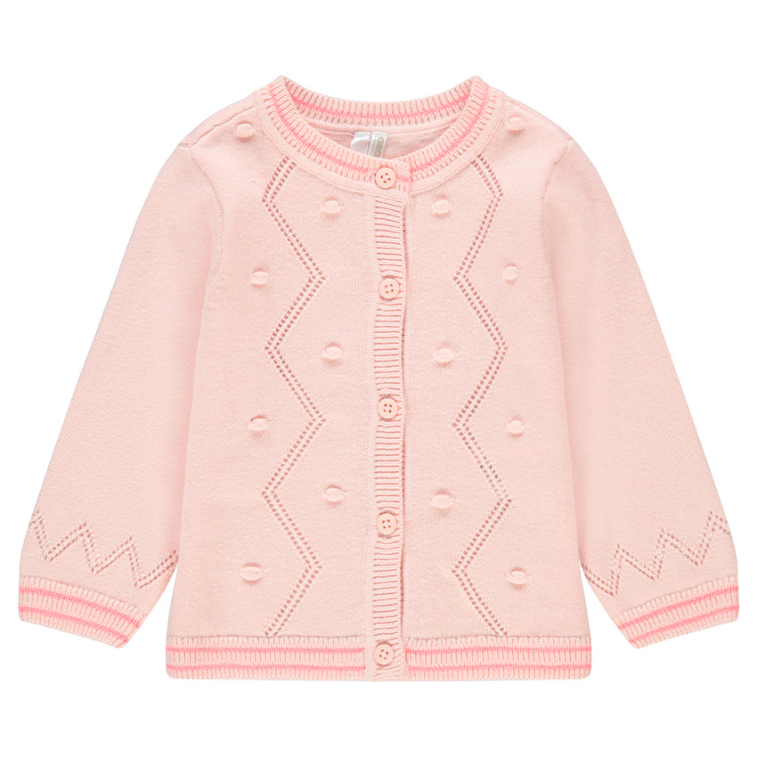 Gilet en tricot avec pompons et finitions en bord-côte rectiligne 