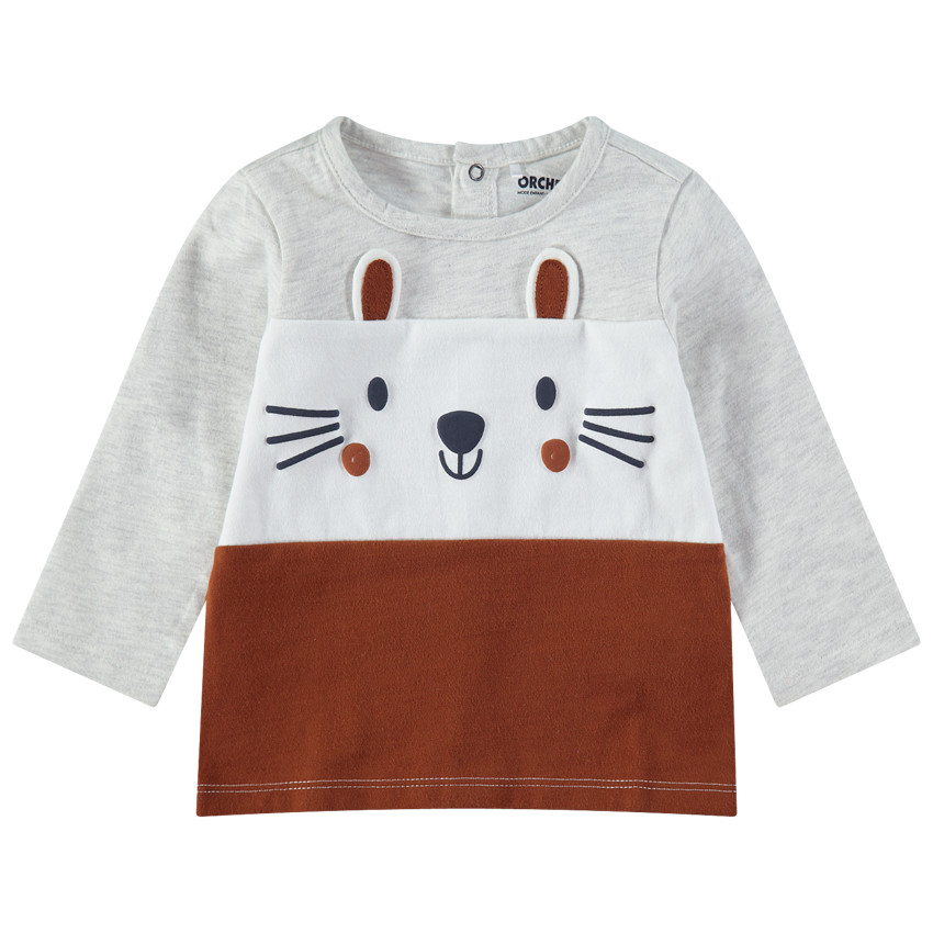 T-shirt manches longues en jersey tricolore avec détails printés 