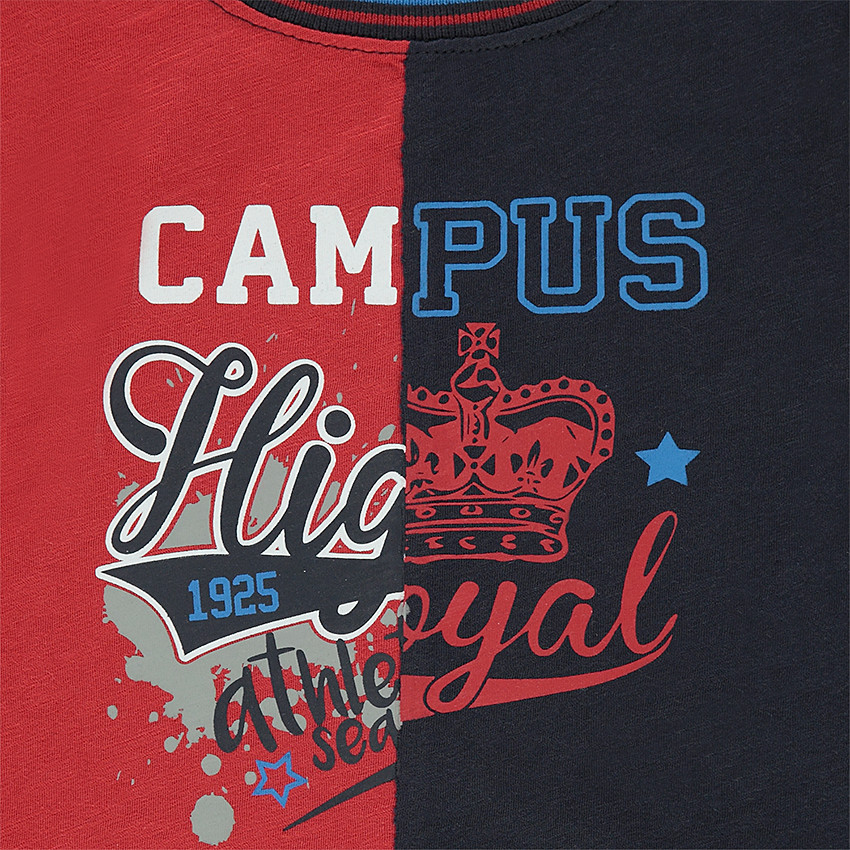 Tee-shirt manches courtes bicolore avec print fantaisie 