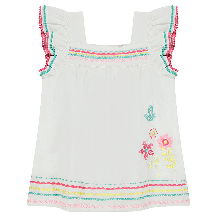 Top en coton avec frises et fleurs brodées 