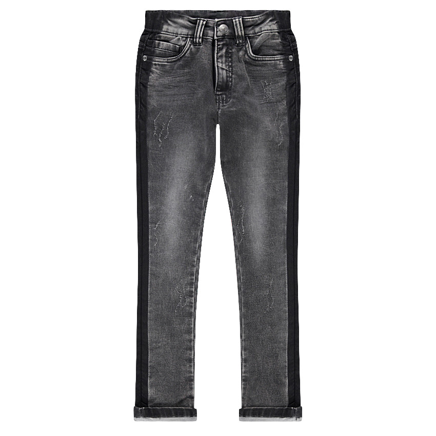 Junior - Jeans effet used avec bandes contrastées sur les côtés 