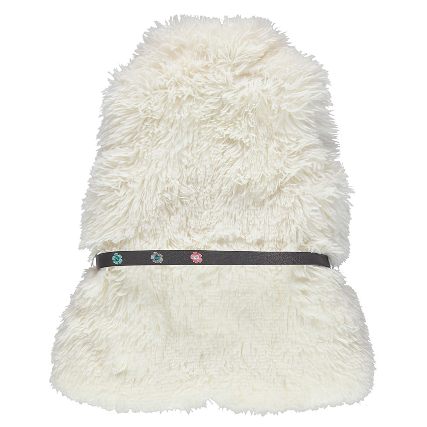 Gilet sans manches en fausse fourure avec ceinture amovible et broderies 