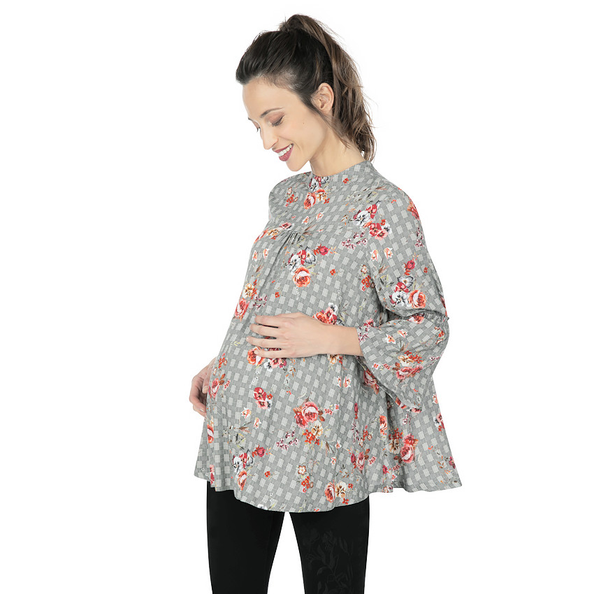Top de grossesse ample à carreaux et fleurs all-over 