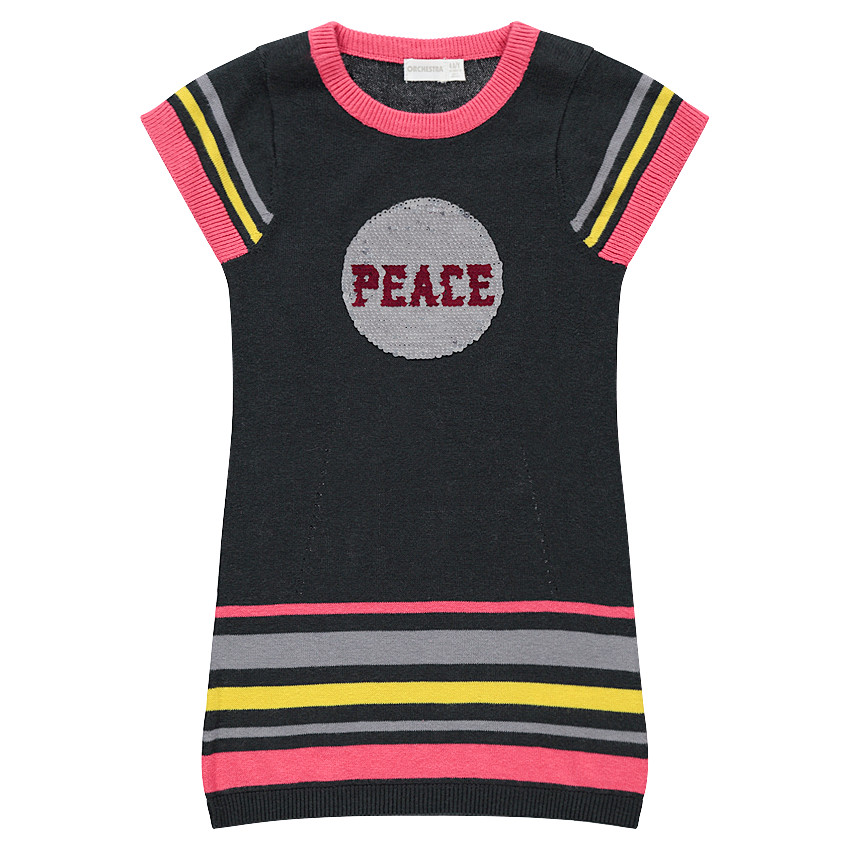Robe manches courtes en tricot avec motif en sequins magiques 