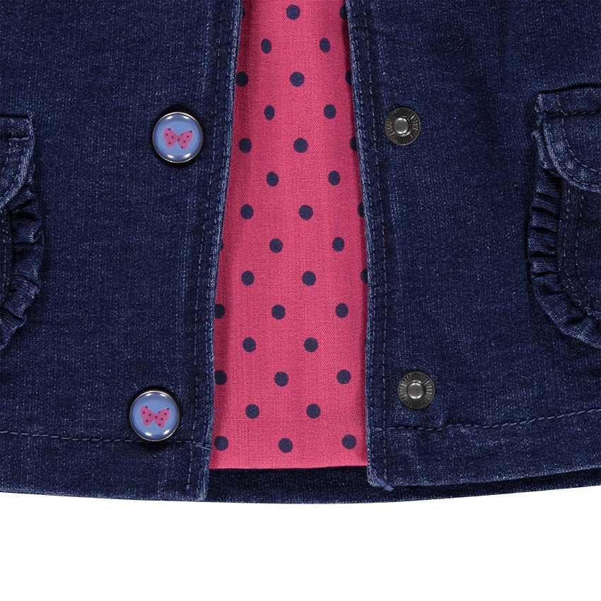 Veste en molleton effet jeans avec doublure à pois et motifs brodés 