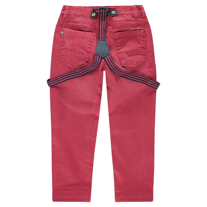 Pantalon en coton surteint effet crinkle avec bretelles rayées amovibles 