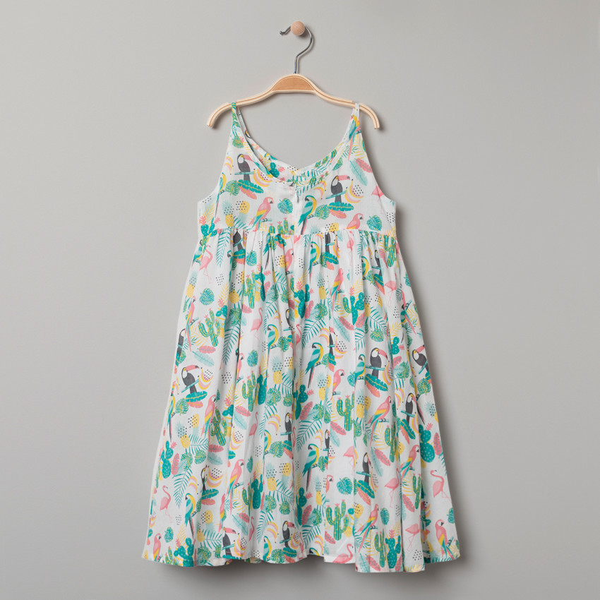 Robe à fines bretelles et imprimé tropical all-over 