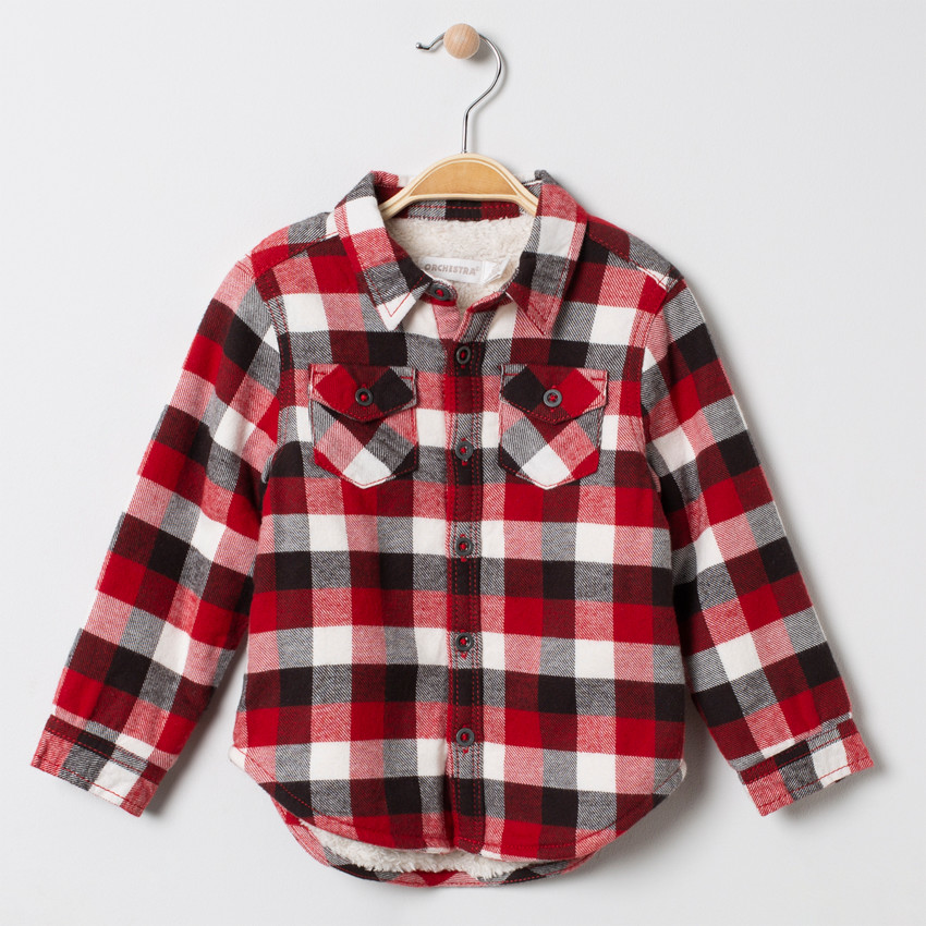 Chemise à carreaux en flanelle doublée sherpa à poches 