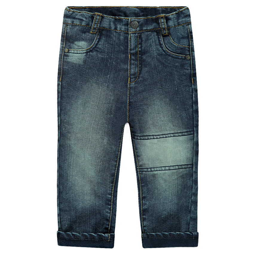 Jeans droit effet used doublé micropolaire 