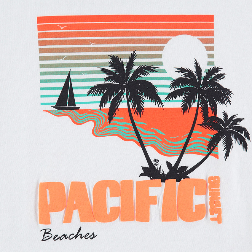 Tee-shirt manches courtes avec paysage et palmier printés  
