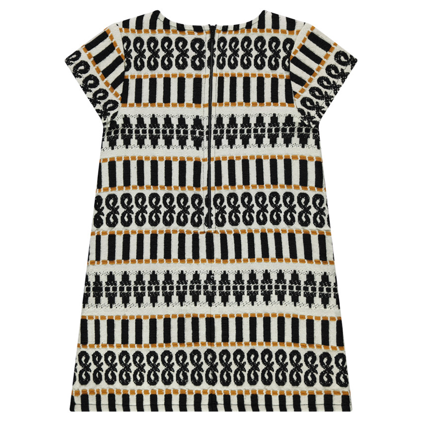 Robe manches courtes à motif ethnique jacquard et franges 