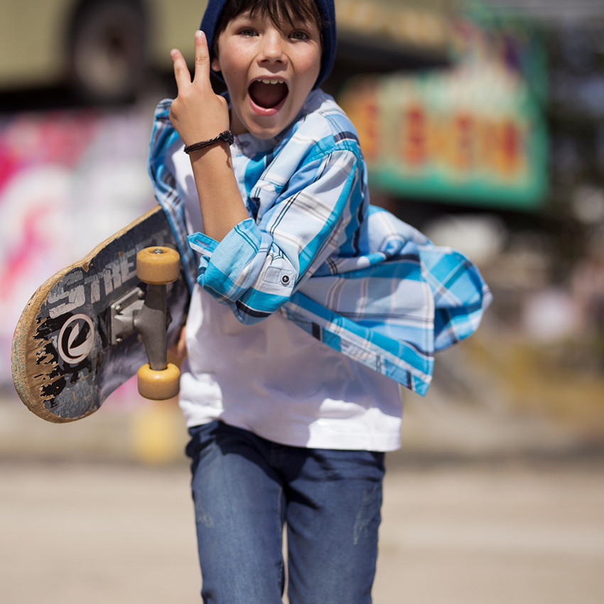 Junior - Chemise manches longues à carreaux et texte printé 